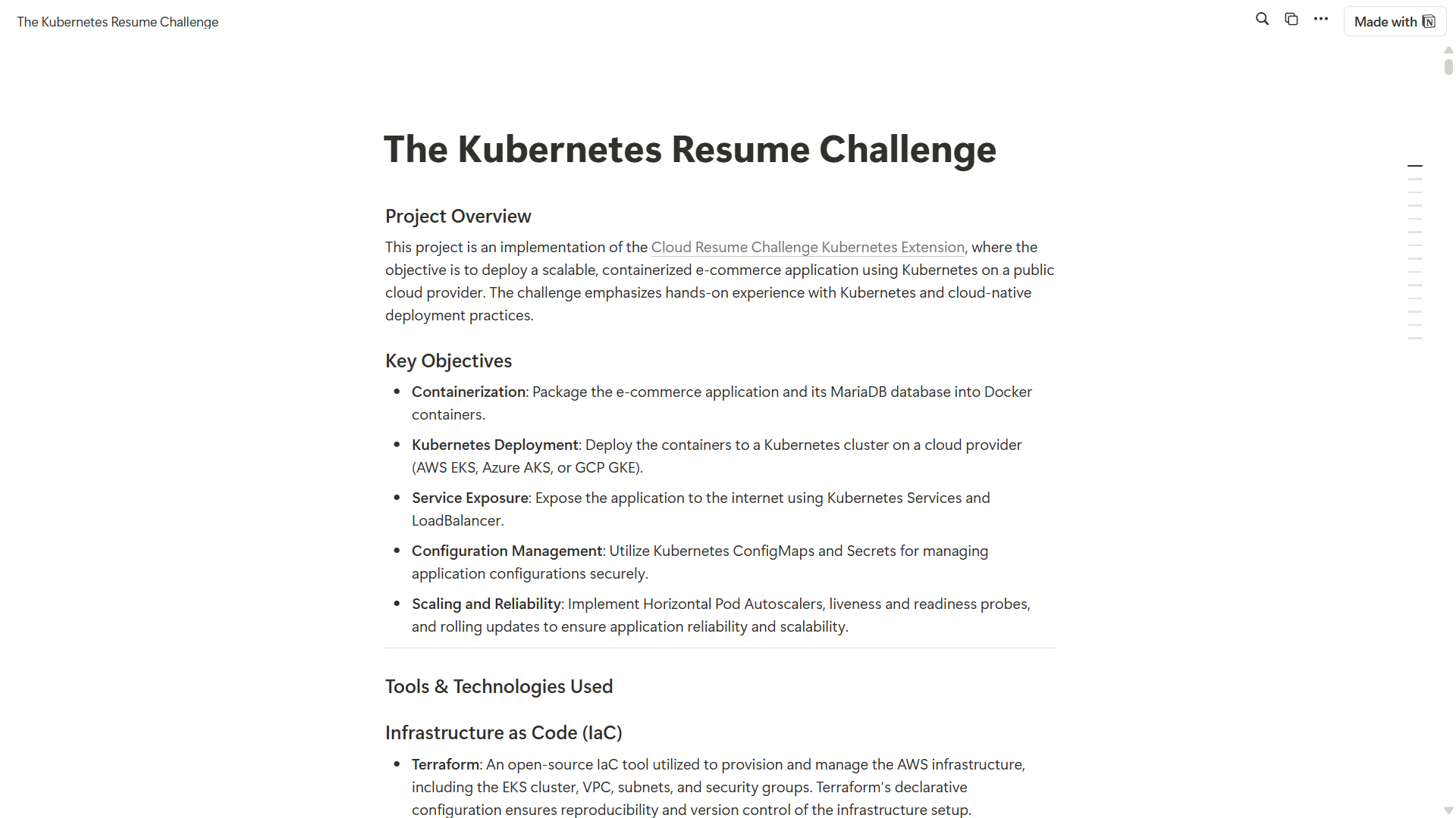 An image of the The Kubernetes Resume Challenge project.